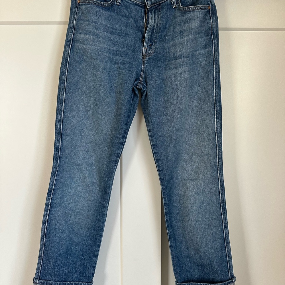 MOTHER Denim Jeans with Brown Leather Patch
